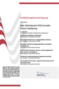 Fortbildungszertifikat - Rechtsanwaltskanzlei Cornelia Schorn-Heidkamp - Rechtsanwalt für Much, Neunkirchen-Seelscheid, Overath, Engelskirchen, Troisdorf, Nümbrecht, Ruppichteroth, Wiehl, Waldbröl, Siegburg, Gummersbach und Lohmar